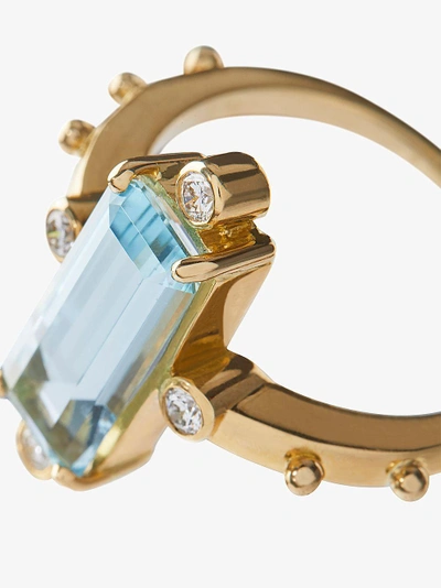 Shop Jessie Western 18k Yellow Gold Crossroads Aquamarine And Diamond Ring In Blue