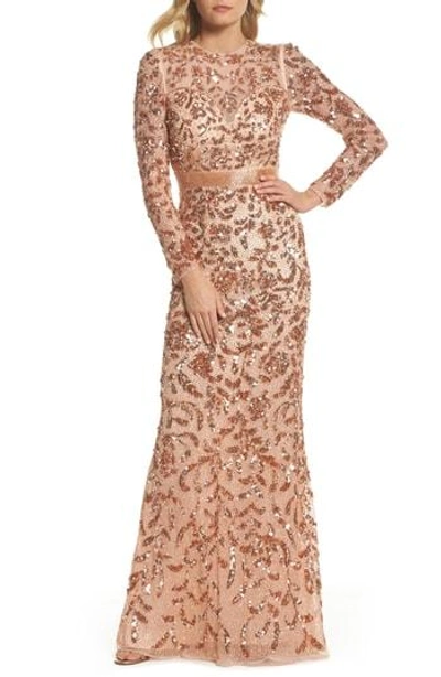 Shop Mac Duggal Beaded Gown In Rose Gold