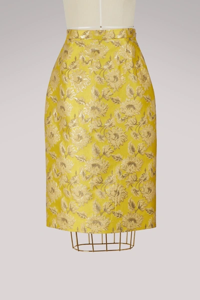 Shop Prada Jacquard Pencil Skirt In Yellow
