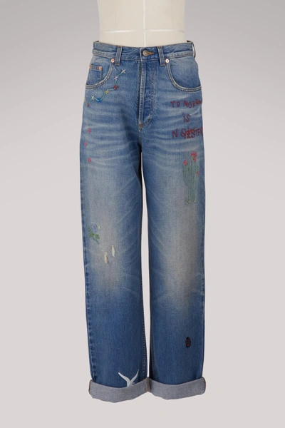 Shop Gucci 80s Embroidered Jeans In Denim