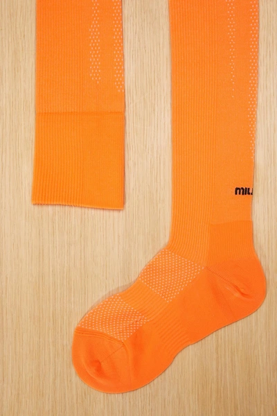 Shop Miu Miu High Rise Socks In Fluo Orange