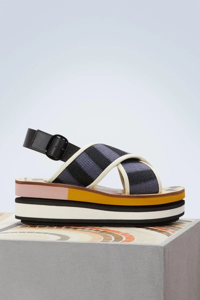 Shop Marni Wedge Sandals In Black+cobalt