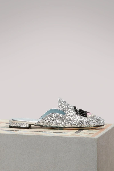 Shop Chiara Ferragni Flirting Mules In Silver Glitter