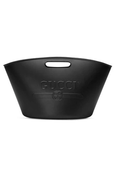 Shop Gucci Logo Rubber Bucket Tote - Black In Nero