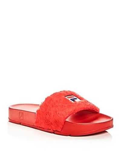 Shop Baja East X Fila Women's Faux Fur Pool Slide Sandals In Red