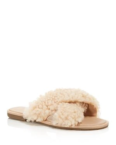 Shop Ugg Women's Joni Lamb Fur Crisscross Slide Sandals In Light Blush