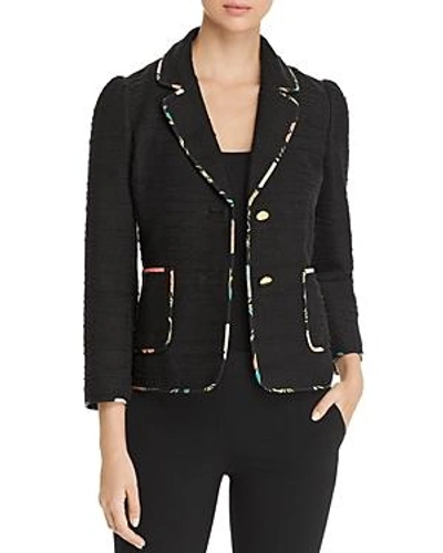 Shop Kate Spade New York Blossom-trimmed Tweed Blazer In Black