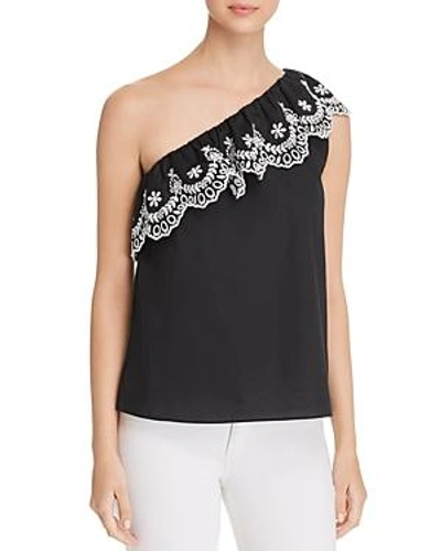 Shop Kate Spade New York Embroidered One-shoulder Top In Black