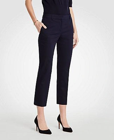 Shop Ann Taylor The Petite Ankle Pant In Cotton Sateen - Curvy Fit In Navy Blue