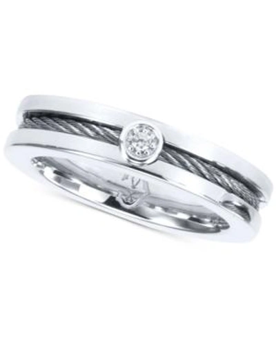 Shop Charriol Diamond Accent Twisted Cable Ring In Stainless Steel In Silver