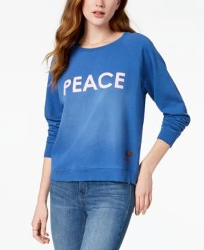 Shop Peace Love World Faded Peace-graphic Sweatshirt In Stone Blue