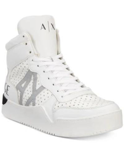 Armani Exchange Ax Men's Logo High-top Perforated Sneakers Men's Shoes In  Solid White | ModeSens