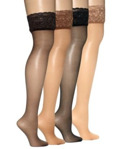 Shop Hanes Silk Reflections Lace Top Thigh Highs Pantyhose In Jet