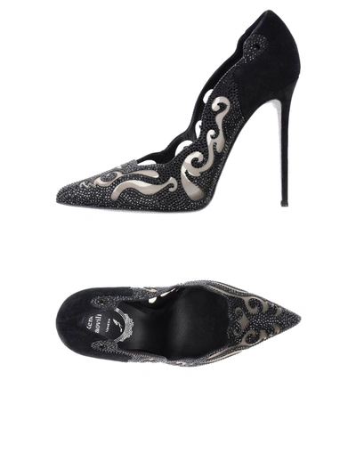 René Caovilla Electric 115 Crystal-embellished Laser-cut Suede And Mesh Pumps In Black