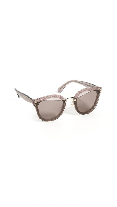 Shop Miu Miu Reveal Glitter Sunglasses In Transparent Pink/purple Brown