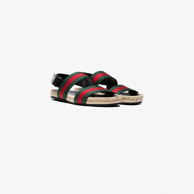 Shop Gucci Green And Red Web Sandals