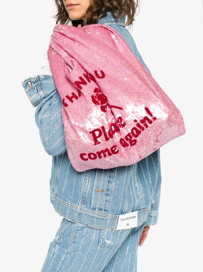Shop Ashish Pink Thank You Sequin Tote In Pink&purple