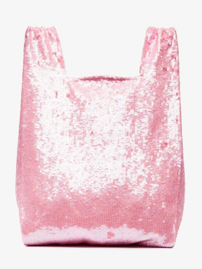Shop Ashish Pink Thank You Sequin Tote In Pink&purple