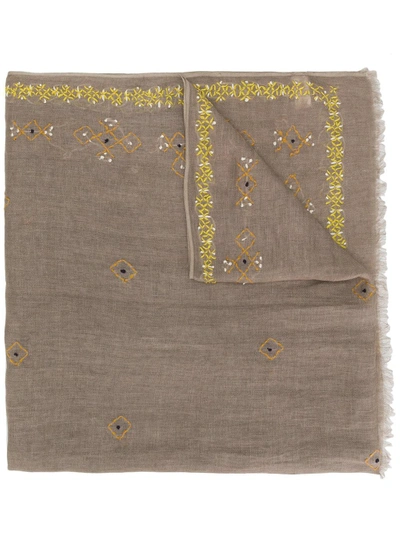 Shop Altea Embroidered Detail Scarf In Nude & Neutrals