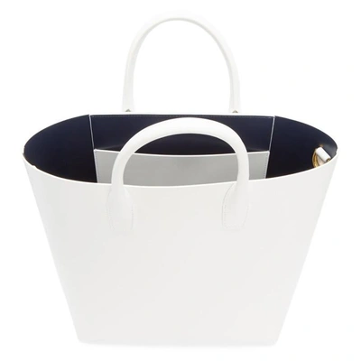 Shop Mansur Gavriel White North South Tote In White/blu