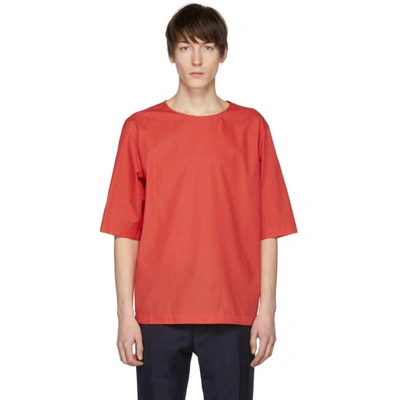 Shop Lemaire Red Poplin T-shirt