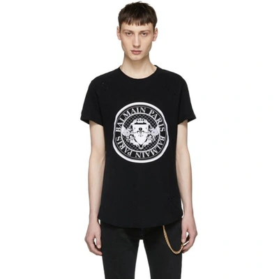 Shop Balmain Black Logo Coin T-shirt In 176 Black
