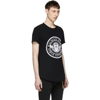 Shop Balmain Black Logo Coin T-shirt In 176 Black