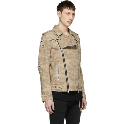 Shop Balmain Beige Camo Denim Bleach Destroy Biker Jacket In 107 Beige