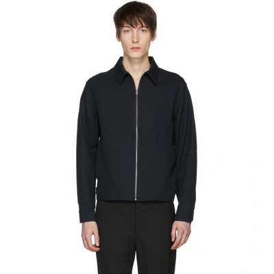 Shop Lemaire Navy Wool Zip Jacket