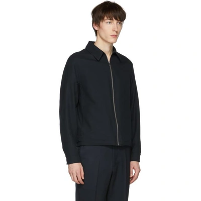 Shop Lemaire Navy Wool Zip Jacket