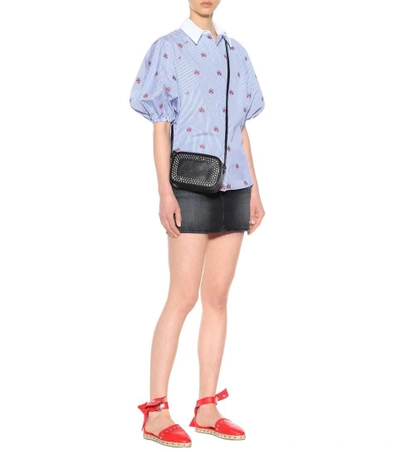Shop Alexander Mcqueen Floral-embroidered Cotton Blouse In Blue