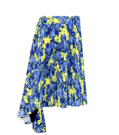 Shop Balenciaga Floral-printed Plissé Midi Skirt