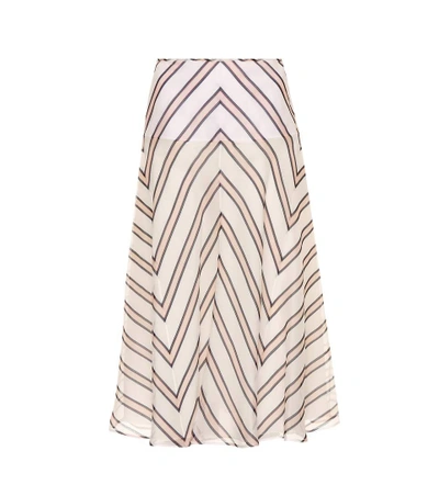 Shop Fendi Striped Silk Gauze Skirt In White