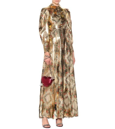 Shop Gucci Silk-trimmed Metallic Gown In Gold