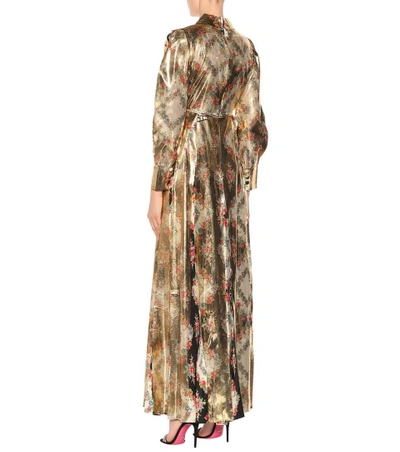 Shop Gucci Silk-trimmed Metallic Gown In Gold