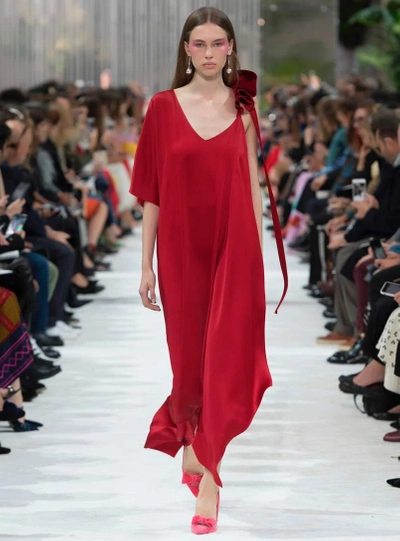 Shop Valentino Satin Gown In Red
