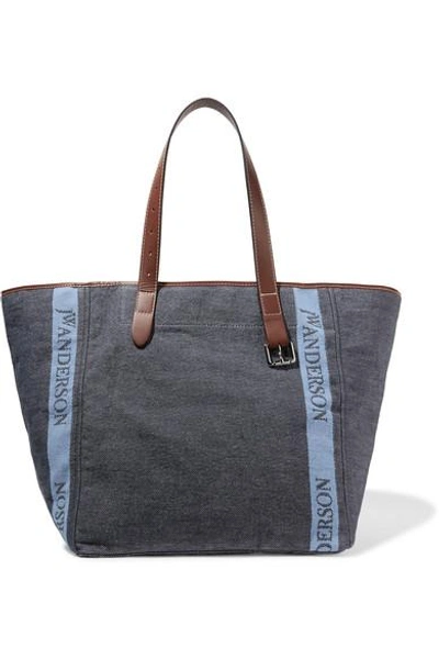 Shop Jw Anderson Leather-trimmed Logo-printed Canvas Tote In Blue