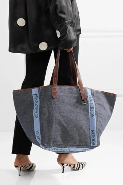 Shop Jw Anderson Leather-trimmed Logo-printed Canvas Tote In Blue