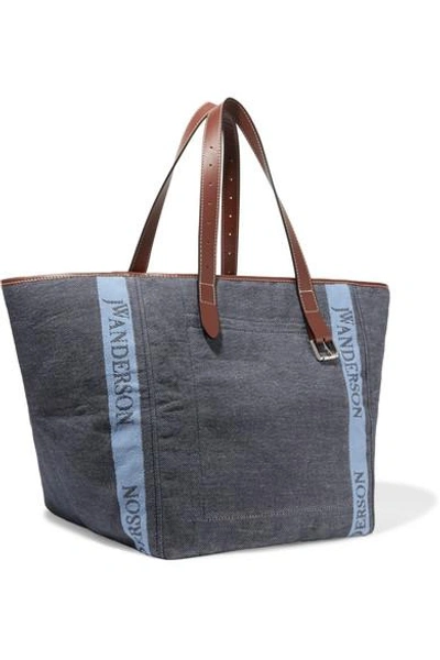 Shop Jw Anderson Leather-trimmed Logo-printed Canvas Tote In Blue