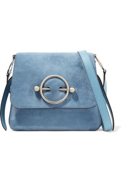 Shop Jw Anderson Disc Suede And Leather Shoulder Bag In Blue