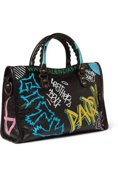 Shop Balenciaga Classic City Printed Textured-leather Tote In Black