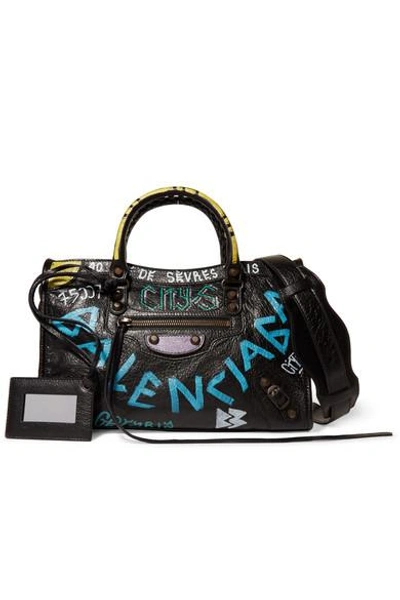 Shop Balenciaga Classic City Printed Textured-leather Tote In Black