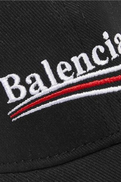 Shop Balenciaga Embroidered Cotton-twill Baseball Cap In Black