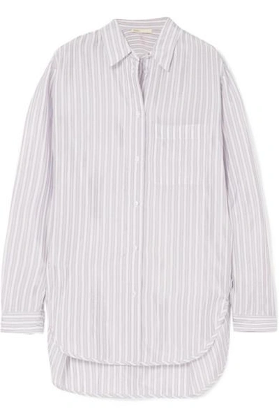Shop Maje Celina Striped Satin Shirt In White