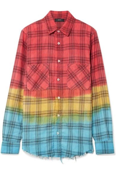 Shop Amiri Frayed Dégradé Checked Cotton-flannel Shirt In Red