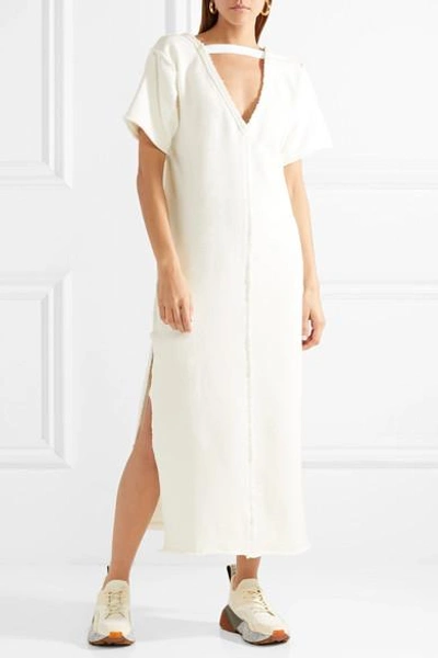 Shop Jw Anderson Cutout Textured Stretch-cotton Midi Dress In White