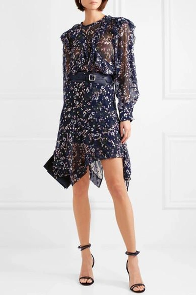 Shop Isabel Marant Muster Floral-print Fil Coupé Silk-blend Georgette Blouse In Midnight Blue