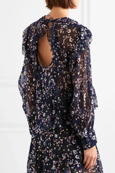 Shop Isabel Marant Muster Floral-print Fil Coupé Silk-blend Georgette Blouse In Midnight Blue