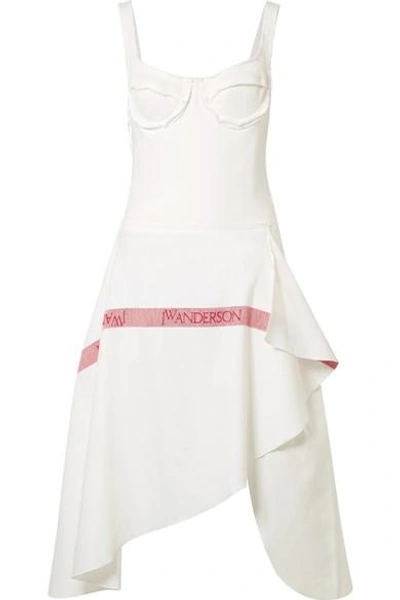Shop Jw Anderson Tea Towel Asymmetric Woven Cotton-jersey And Linen Dress In White