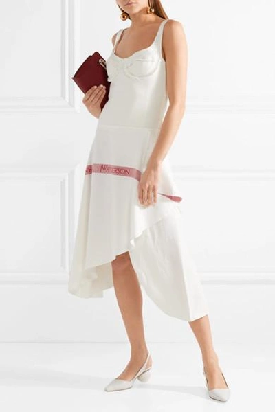 Shop Jw Anderson Tea Towel Asymmetric Woven Cotton-jersey And Linen Dress In White